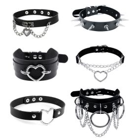 Harajuku Chocker Sexy Heart Lock Key Rivets Black Goth Punk Chokers Gothic Choker Necklace for Women Hip Hop Bondage Cosplay - cn0417p01