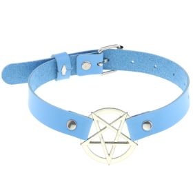 Personalized Exaggerated PU Leather Bondage Collar Fashion Belt Buckle Necklace - Light blue