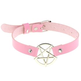 Personalized Exaggerated PU Leather Bondage Collar Fashion Belt Buckle Necklace - Pink