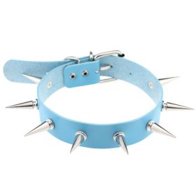 Sexy Punk Egirl Choker Collar Sky Blue Leather Necklaces Women Bondage Cosplay Goth Spike Choker Belt Jewelry Emo Harajuku Gifts - Blue