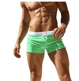 Men's Beach Swimming Trunks Boxer Brief Swimsuit Swim Underwear Boardshorts with Pocket - Green - L