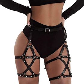 Women's Punk Bondage Leather Leg Chains Fashion Sexy Waist Chain Body Chain - Black