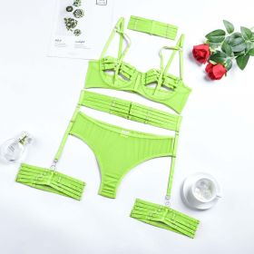 Popular Women Clothing Stitching Complex Heavy Craft Seethrough Corset Underwear Five Piece Set - M - Apple Green